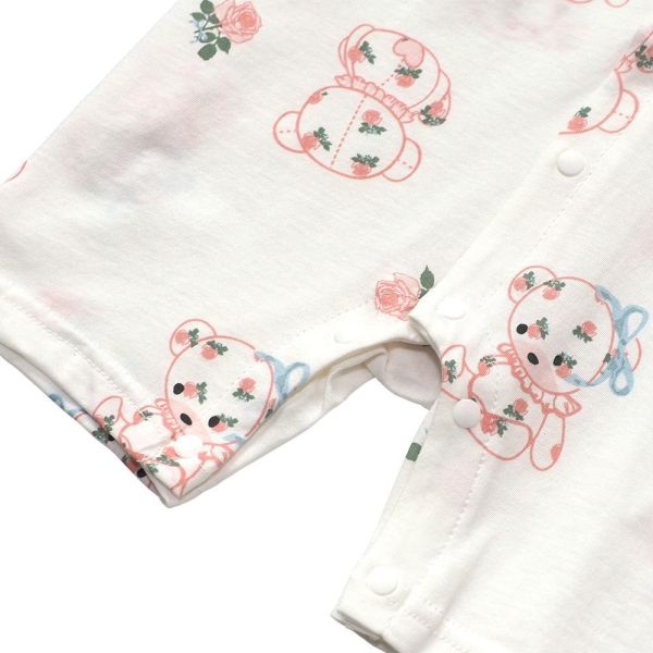 竹纖維短袖連身衣-花朵小熊 竹纖維連身衣,嬰兒短袖連身衣,台灣製童裝,竹纖維童裝,包屁衣推薦,親膚嬰兒服,吸濕排汗童裝,環保印染,夏季連身衣,花朵小熊