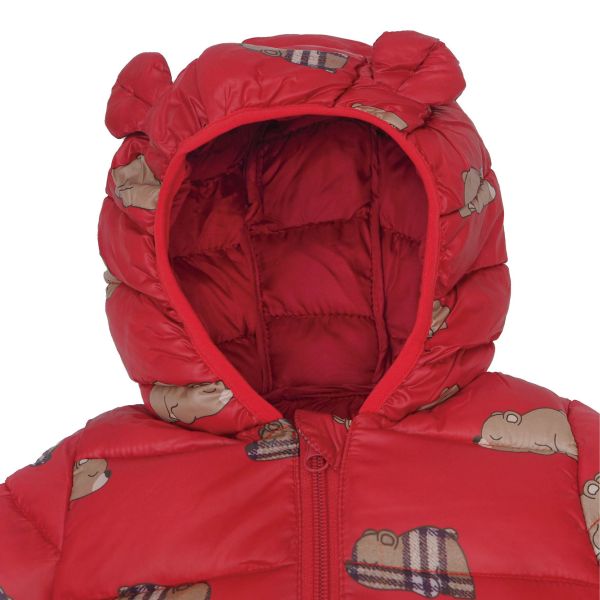 嬰兒羽絨外套-格紋泰迪熊 嬰幼兒羽絨連身衣,嬰幼兒羽絨外套,羽絨外套,保暖外套,連身外套