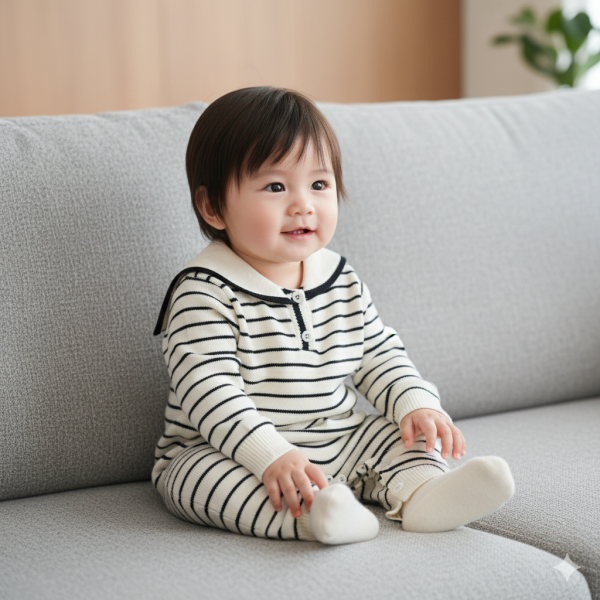 海軍風條紋針織連身衣 寶寶連身衣,嬰兒針織衫,海軍風童裝,水手領,包屁衣,哈衣,秋冬童裝,彌月禮物,棉質連身衣,條紋哈衣