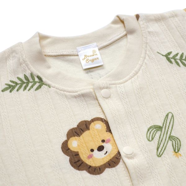 有機棉緹花連身衣-綠洲獅子 有機棉,秋冬寶寶衣,寶寶睡衣,一件式,嬰兒睡衣,台灣製造敏感肌衣服,透氣衣物,天然有機棉