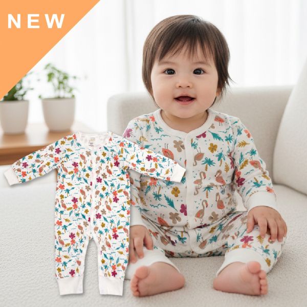 純棉排扣式長袖連身衣-繽紛花園 秋冬寶寶衣,寶寶保暖衣,嬰兒長袖連身衣,有機棉寶寶衣,新生兒厚棉服,嬰兒外出服,秋冬嬰兒服飾,台灣製嬰兒衣,保暖和尚服
