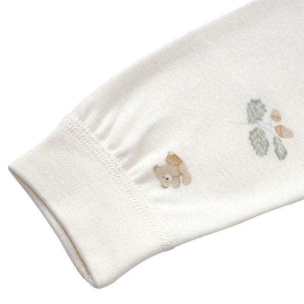 有機棉排扣式長袖連身衣-綠葉小熊 有機棉,秋冬寶寶衣,寶寶睡衣,一件式,嬰兒睡衣,台灣製造敏感肌衣服,透氣衣物,天然有機棉