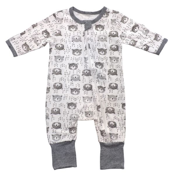 有機棉雙拉鍊長袖連身衣-大頭熊 秋冬寶寶衣,寶寶保暖衣,嬰兒長袖連身衣,有機棉寶寶衣,新生兒厚棉服,嬰兒外出服,秋冬嬰兒服飾,台灣製嬰兒衣,保暖和尚服