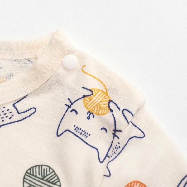 有機棉短袖連身衣-線團貓貓 有機棉短袖連身衣,線團貓貓,100%有機棉,台灣製童裝,環保印染,嬰兒親膚衣物,包屁衣,寶寶外出服