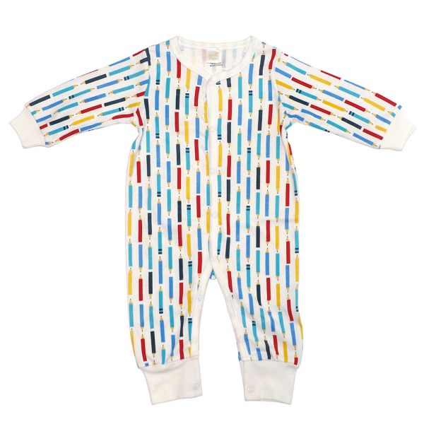 純棉排扣式長袖連身衣-彩色鉛筆 秋冬寶寶衣,寶寶保暖衣,嬰兒長袖連身衣,有機棉寶寶衣,新生兒厚棉服,嬰兒外出服,秋冬嬰兒服飾,台灣製嬰兒衣,保暖和尚服