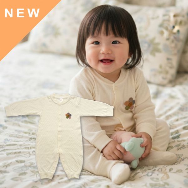 有機棉連身衣-小花 有機棉,秋冬寶寶衣,寶寶睡衣,一件式,嬰兒睡衣,台灣製造敏感肌衣服,透氣衣物,天然有機棉