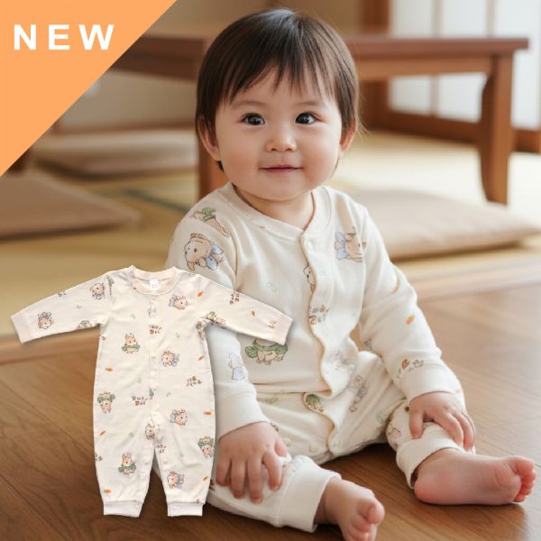 有機棉排扣式長袖連身衣-圍巾小兔 有機棉連身衣,GOTS有機棉,台灣製嬰兒服,低敏童裝,新生兒有機棉,無毒嬰幼兒服飾,有機棉兔裝,嬰兒有機棉衣物