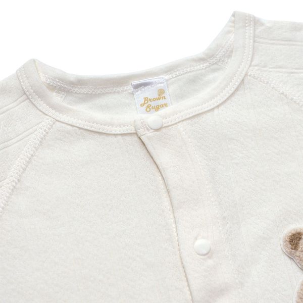 有機棉緹花連身衣-米白小熊 有機棉,秋冬寶寶衣,寶寶睡衣,一件式,嬰兒睡衣,台灣製造敏感肌衣服,透氣衣物,天然有機棉