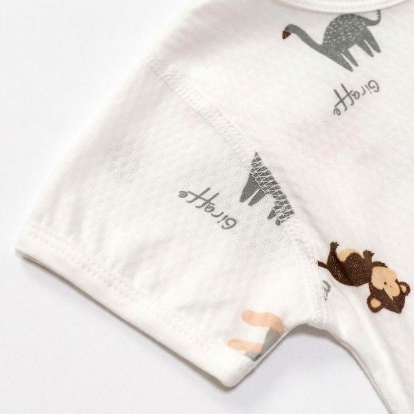 竹節棉短袖包屁衣-動物園 竹節棉包屁衣,竹纖維童裝,台灣製包屁衣,涼感嬰兒服,抗菌包屁衣,環保印染,動物園包屁衣