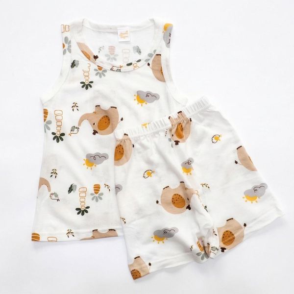 薄棉家居服-可愛大象 薄棉家居服,嬰兒背心短褲套裝,大象家居服,台灣製童裝,純棉嬰兒服,透氣居家服,環保印染