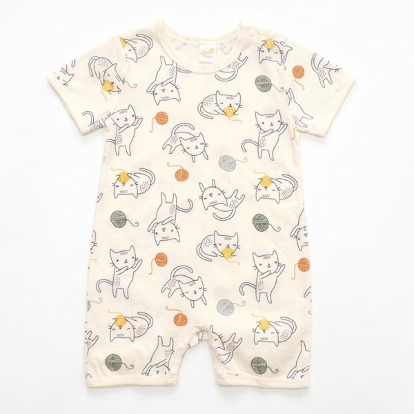 有機棉短袖連身衣-線團貓貓 有機棉短袖連身衣,線團貓貓,100%有機棉,台灣製童裝,環保印染,嬰兒親膚衣物,包屁衣,寶寶外出服
