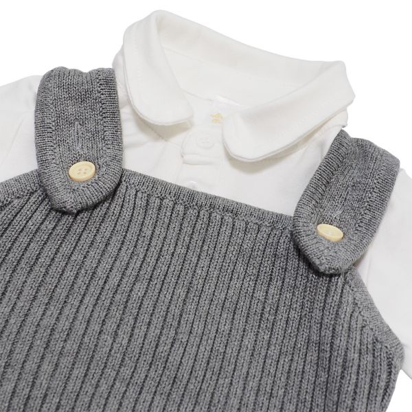 針織吊帶褲套裝-針織吊帶褲+白色純棉Polo衫 針織吊帶褲套裝,針織吊帶褲,嬰兒針織套裝,寶寶吊帶褲,純棉嬰兒服,英倫風童裝,男寶套裝,百日宴衣服,寶寶正式服裝,嬰童服飾