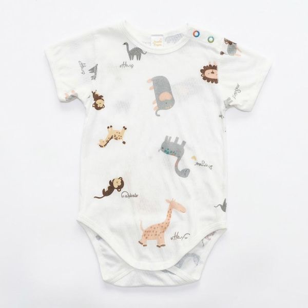 竹節棉短袖包屁衣-動物園 有機棉,竹纖維,竹節棉,涼爽透氣,親膚,異位性皮膚炎,嬰幼兒,包屁衣,敏感肌,過敏