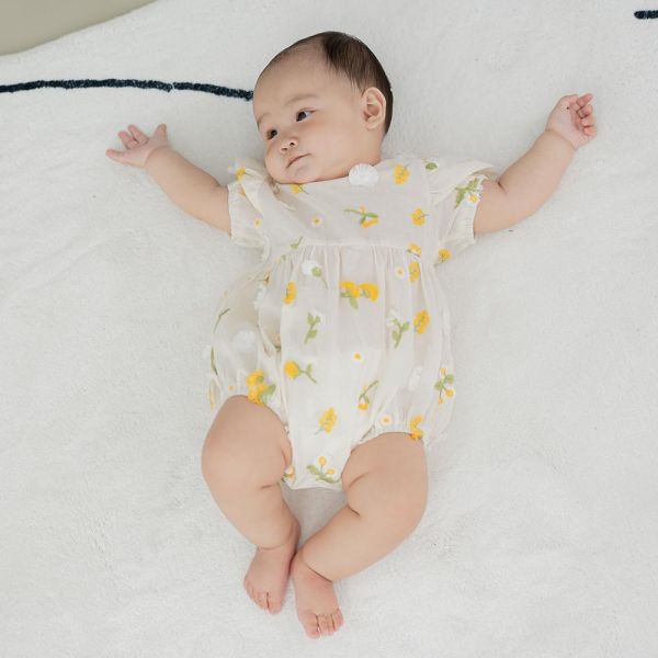 純棉包屁衣-刺繡花朵 刺繡包屁衣,花朵包屁衣,女寶寶包屁衣,台灣製童裝,純棉包屁衣,環保印染,嬰兒公主服