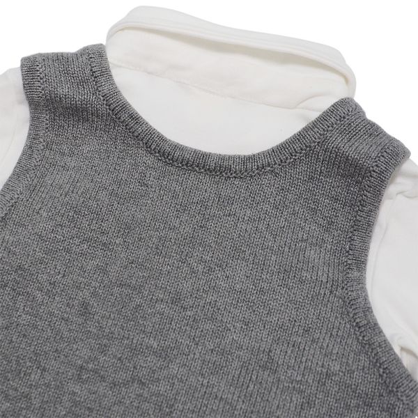 針織吊帶褲套裝-針織吊帶褲+白色純棉Polo衫 針織吊帶褲套裝,針織吊帶褲,嬰兒針織套裝,寶寶吊帶褲,純棉嬰兒服,英倫風童裝,男寶套裝,百日宴衣服,寶寶正式服裝,嬰童服飾