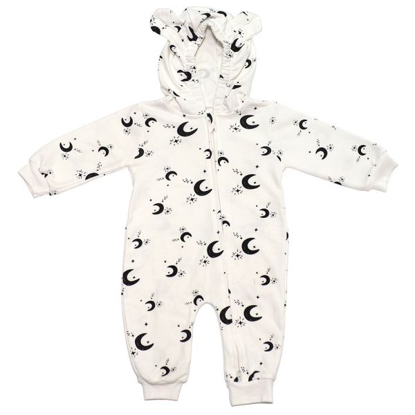 有機棉連帽雙拉鍊長袖連身衣-星星月亮 秋冬寶寶衣,寶寶保暖衣,嬰兒長袖連身衣,有機棉寶寶衣,新生兒厚棉服,嬰兒外出服,秋冬嬰兒服飾,台灣製嬰兒衣,保暖和尚服