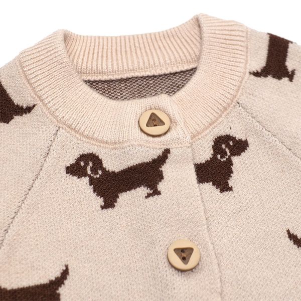 臘腸狗針織連身衣 針織連身衣,臘腸狗童裝,寶寶哈衣,嬰兒爬服,棉質混紡,秋冬童裝,長袖包屁衣,可愛動物圖案,保暖連身衣