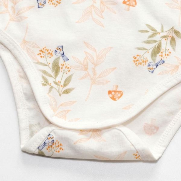 薄棉短袖包屁衣-蘑菇青鳥 包屁衣,純棉包屁衣,蘑菇青鳥包屁衣,台灣製童裝,環保印染,嬰兒棉質衣物,透氣嬰兒服