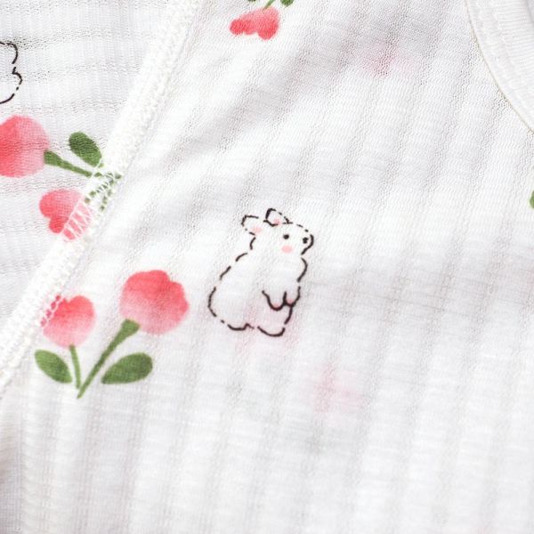 薄棉短袖連身衣-兔兔小花 薄棉連身衣,嬰兒包屁衣,100%純棉,MIT童裝,兔兔小花,短袖連身衣,環保印染,寶寶衣服,夏日童裝,台灣製童裝