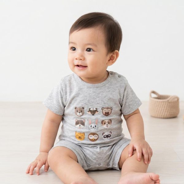 薄棉短袖連身衣-動物森友會 寶寶連身衣,純棉童裝,台灣製童裝,嬰兒短袖,包屁衣,動物森友會,純棉包屁衣,嬰兒服飾,台灣製造,短袖連身衣