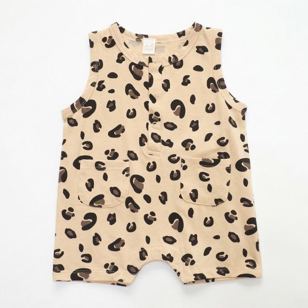 竹纖維無袖連身衣-時尚豹紋 有機棉,竹纖維,竹節棉,涼爽透氣,親膚,異位性皮膚炎,嬰幼兒,包屁衣,敏感肌,過敏,上短下長