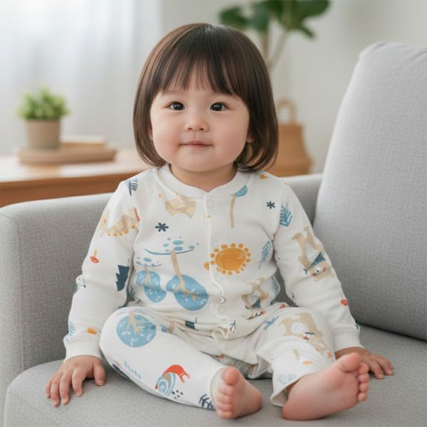 有機棉排扣式長袖連身衣-森林小熊 有機棉嬰兒服,寶寶連身衣推薦,台灣製童裝,新生兒連身裝,排釦連身衣,有機棉睡衣,森林系童裝,嬰兒親膚衣服,無毒童裝品牌,彌月禮盒推薦,幼兒有機棉質長袖,寶寶包屁衣