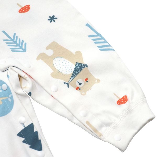 有機棉排扣式長袖連身衣-森林小熊 有機棉嬰兒服,寶寶連身衣推薦,台灣製童裝,新生兒連身裝,排釦連身衣,有機棉睡衣,森林系童裝,嬰兒親膚衣服,無毒童裝品牌,彌月禮盒推薦,幼兒有機棉質長袖,寶寶包屁衣