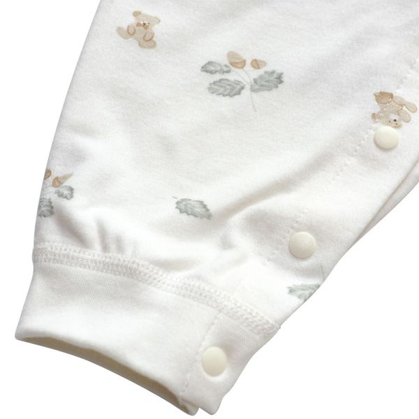 有機棉排扣式長袖連身衣-綠葉小熊 有機棉,秋冬寶寶衣,寶寶睡衣,一件式,嬰兒睡衣,台灣製造敏感肌衣服,透氣衣物,天然有機棉