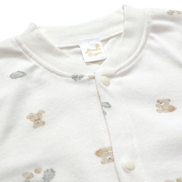 有機棉排扣式長袖連身衣-綠葉小熊 有機棉,秋冬寶寶衣,寶寶睡衣,一件式,嬰兒睡衣,台灣製造敏感肌衣服,透氣衣物,天然有機棉