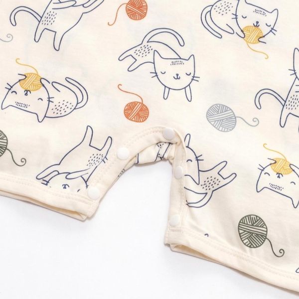 有機棉短袖連身衣-線團貓貓 有機棉短袖連身衣,線團貓貓,100%有機棉,台灣製童裝,環保印染,嬰兒親膚衣物,包屁衣,寶寶外出服