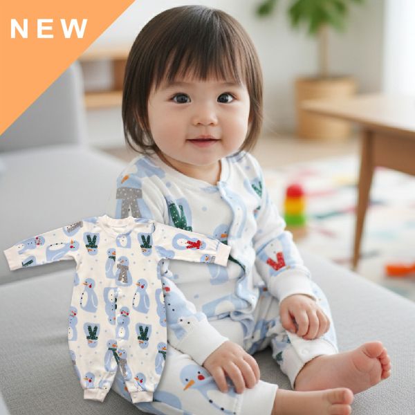 有機棉連身衣-雪人 有機棉,秋冬寶寶衣,寶寶睡衣,一件式,嬰兒睡衣,台灣製造敏感肌衣服,透氣衣物,天然有機棉