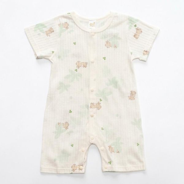 薄棉短袖連身衣-花園兔兔 薄棉短袖連身衣,花園兔兔,100%純棉,台灣製童裝,環保印染,嬰兒涼感衣,包屁衣,寶寶夏日穿搭