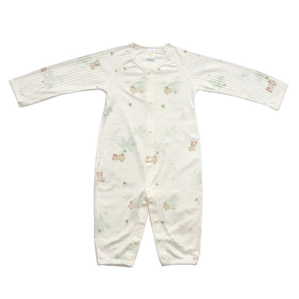 有機棉排扣式長袖連身衣(薄款)-花園兔兔 秋冬寶寶衣,寶寶保暖衣,嬰兒長袖連身衣,有機棉寶寶衣,新生兒厚棉服,嬰兒外出服,秋冬嬰兒服飾,台灣製嬰兒衣,保暖和尚服