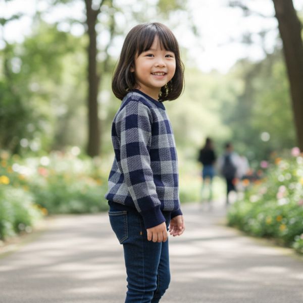 Buffalo Check Sweater - Gray BARQUE,針織衫,嬰兒針織,幼兒針織,針織衣,毛衣,保暖上衣