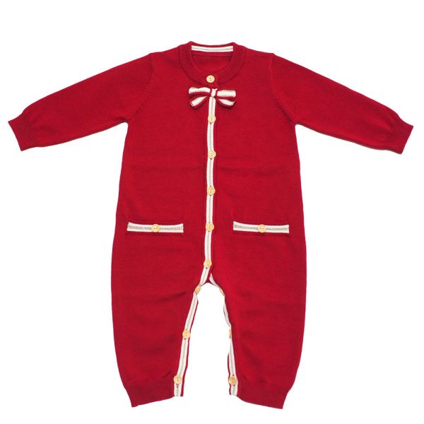 針織連身衣-紅色領結 寶寶連身衣,嬰兒包屁衣,針織童裝,紅色連身褲,寶寶過年衣服,男嬰紳士服,嬰幼兒保暖衣物,條紋領結童裝,滿月禮物推薦,兒童針織衫,嬰兒紅色套裝,寶寶節慶穿搭,嬰兒開襟連身衣