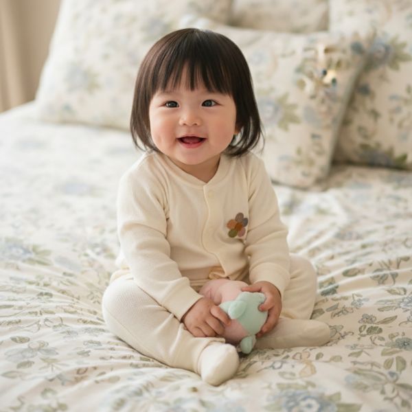 有機棉連身衣-小花 有機棉,秋冬寶寶衣,寶寶睡衣,一件式,嬰兒睡衣,台灣製造敏感肌衣服,透氣衣物,天然有機棉