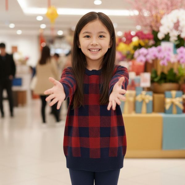 Buffalo Check Sweater - Red BARQUE,針織衫,嬰兒針織,幼兒針織,針織衣,毛衣,保暖上衣