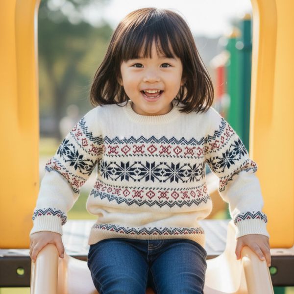 Fair Isle Sweater - White BARQUE,針織衫,嬰兒針織,幼兒針織,針織衣,毛衣,保暖上衣