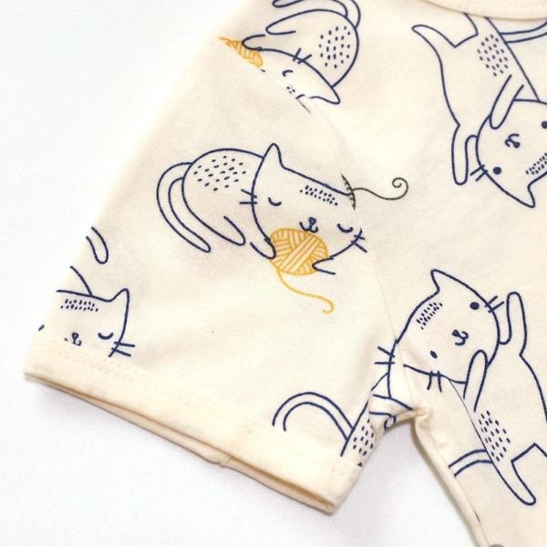 有機棉短袖連身衣-線團貓貓 有機棉短袖連身衣,線團貓貓,100%有機棉,台灣製童裝,環保印染,嬰兒親膚衣物,包屁衣,寶寶外出服