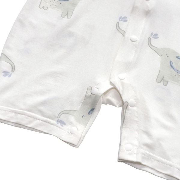 竹纖維短袖連身衣-噴水大象 竹纖維連身衣,嬰兒短袖包屁衣,台灣製童裝,竹纖維童裝,親膚包屁衣,嬰兒夏季服飾,排汗連身衣,環保印染童裝