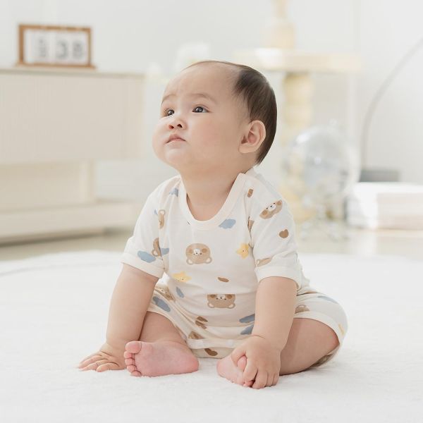 有機棉短袖連身衣-愛心熊熊 有機棉短袖連身衣,愛心熊熊,100%有機棉,台灣製童裝,環保印染,嬰兒親膚衣物,包屁衣,寶寶夏日服飾