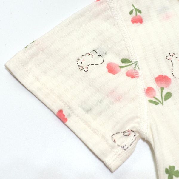 薄棉短袖連身衣-兔兔小花 薄棉連身衣,嬰兒包屁衣,100%純棉,MIT童裝,兔兔小花,短袖連身衣,環保印染,寶寶衣服,夏日童裝,台灣製童裝