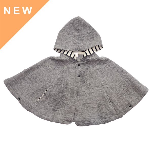 有機棉鋪棉連帽斗篷-灰色 秋冬寶寶衣,寶寶保暖衣,嬰兒長袖連身衣,有機棉寶寶衣,新生兒厚棉服,嬰兒外出服,秋冬嬰兒服飾,台灣製嬰兒衣,保暖和尚服
