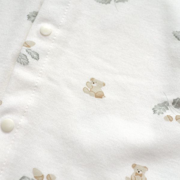 有機棉排扣式長袖連身衣-綠葉小熊 有機棉,秋冬寶寶衣,寶寶睡衣,一件式,嬰兒睡衣,台灣製造敏感肌衣服,透氣衣物,天然有機棉