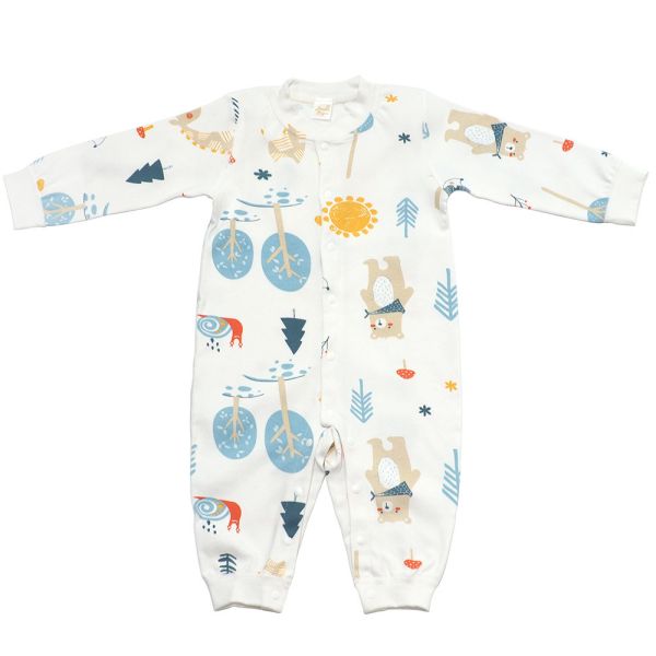 有機棉排扣式長袖連身衣-森林小熊 有機棉嬰兒服,寶寶連身衣推薦,台灣製童裝,新生兒連身裝,排釦連身衣,有機棉睡衣,森林系童裝,嬰兒親膚衣服,無毒童裝品牌,彌月禮盒推薦,幼兒有機棉質長袖,寶寶包屁衣