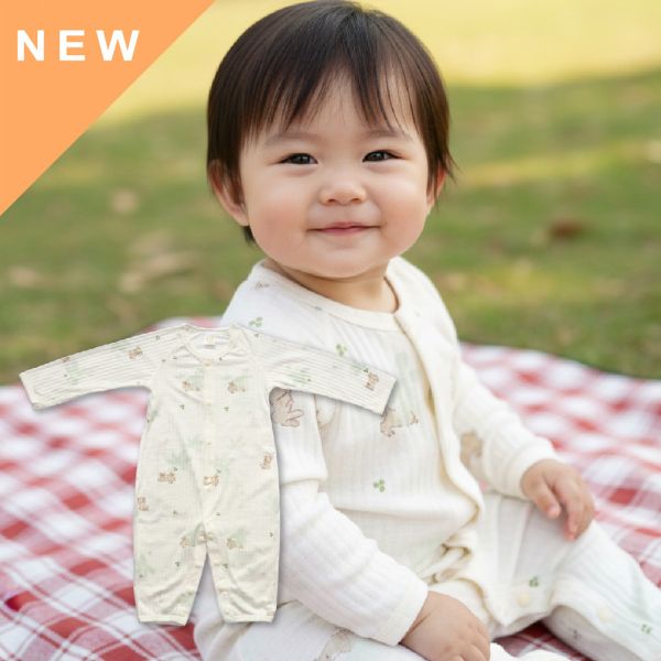 有機棉排扣式長袖連身衣(薄款)-花園兔兔 秋冬寶寶衣,寶寶保暖衣,嬰兒長袖連身衣,有機棉寶寶衣,新生兒厚棉服,嬰兒外出服,秋冬嬰兒服飾,台灣製嬰兒衣,保暖和尚服
