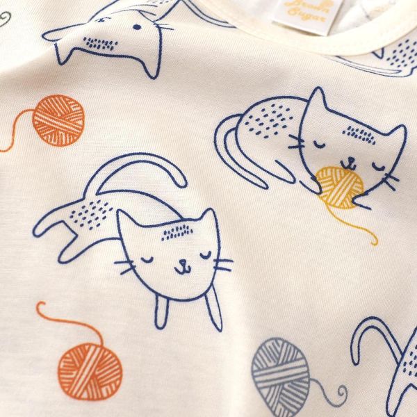 有機棉短袖連身衣-線團貓貓 有機棉短袖連身衣,線團貓貓,100%有機棉,台灣製童裝,環保印染,嬰兒親膚衣物,包屁衣,寶寶外出服