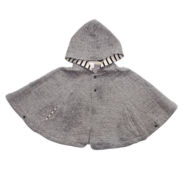 有機棉鋪棉連帽斗篷-灰色 秋冬寶寶衣,寶寶保暖衣,嬰兒長袖連身衣,有機棉寶寶衣,新生兒厚棉服,嬰兒外出服,秋冬嬰兒服飾,台灣製嬰兒衣,保暖和尚服
