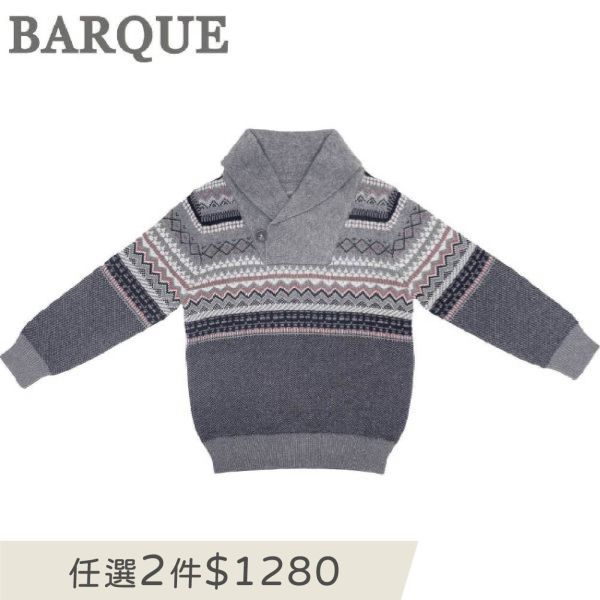 Jacquard Shawl Collar Sweater BARQUE,針織衫,嬰兒針織,幼兒針織,針織衣,毛衣,保暖上衣