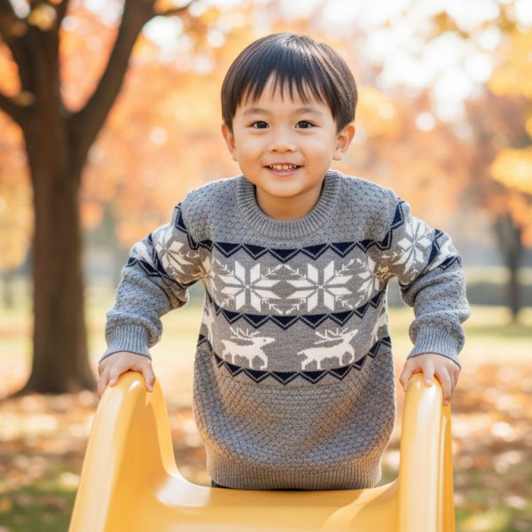 Fair Isle Sweater - Gray BARQUE,針織衫,嬰兒針織,幼兒針織,針織衣,毛衣,保暖上衣